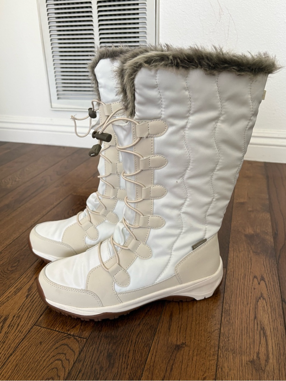 Albetrious Women's Winter Snow Boots - Cream Faux-Fur Trim Size 7